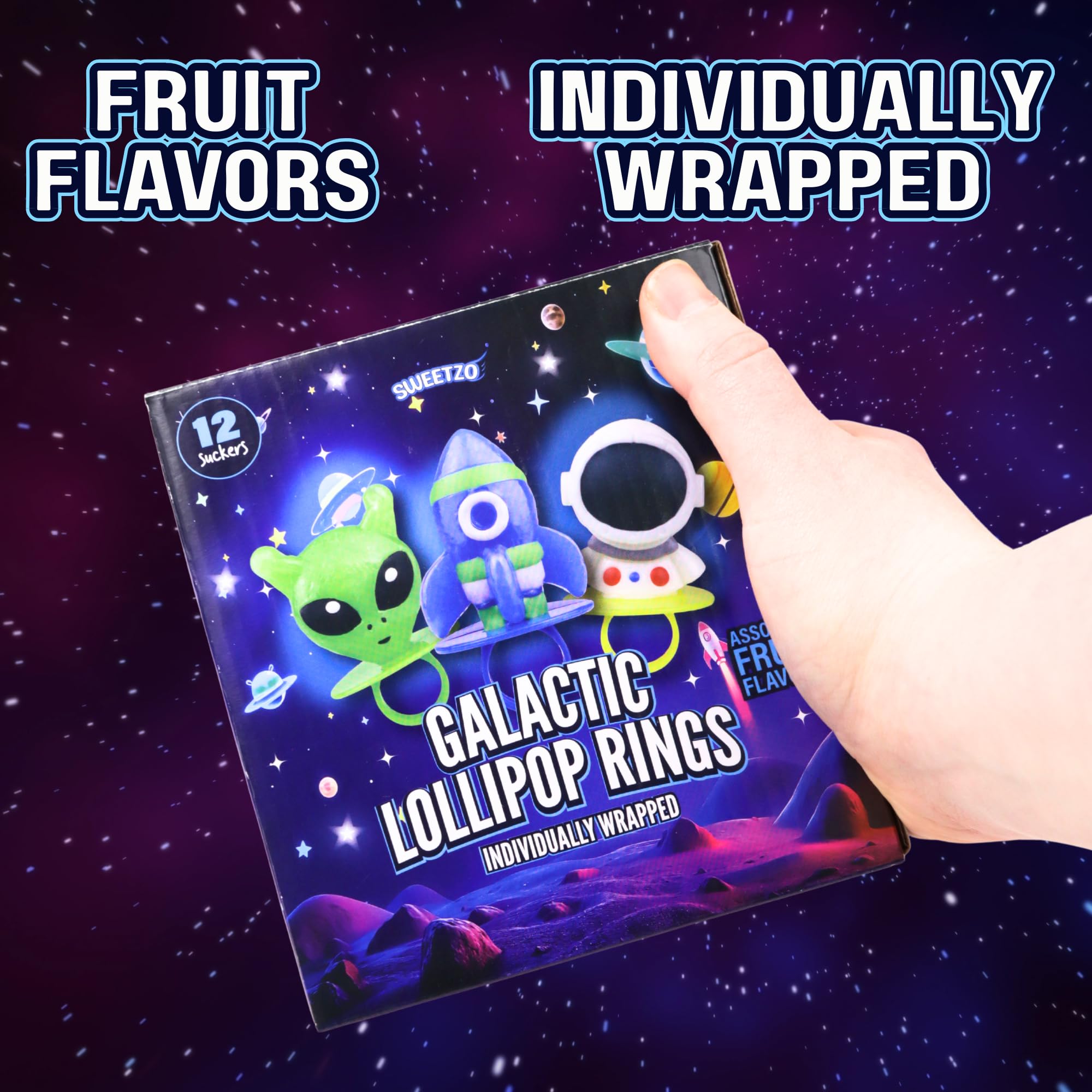 Sweetzo Galactic individually wrapped lollipop rings with To/From labels