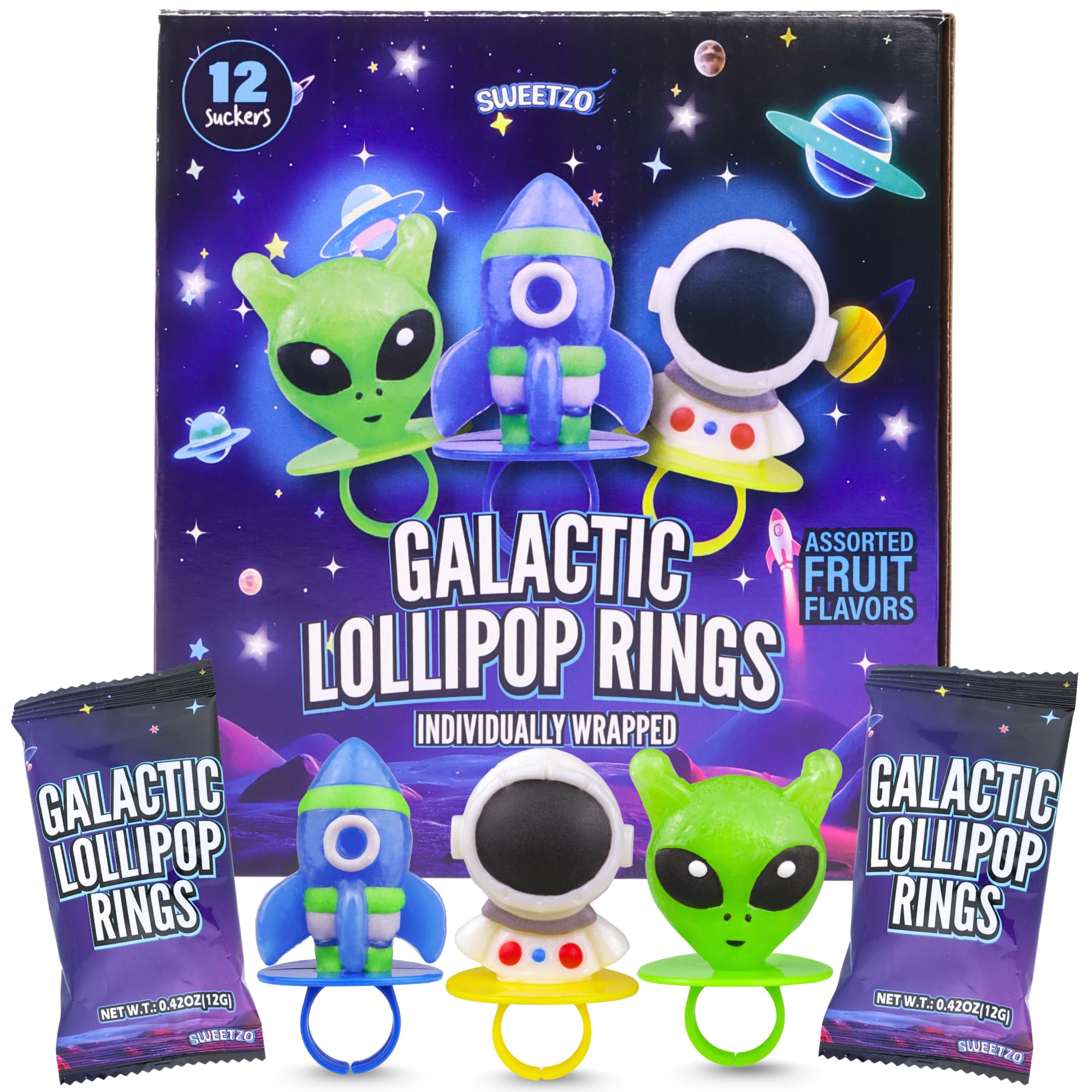 Sweetzo Galactic rocket lollipop ring for space party visuals