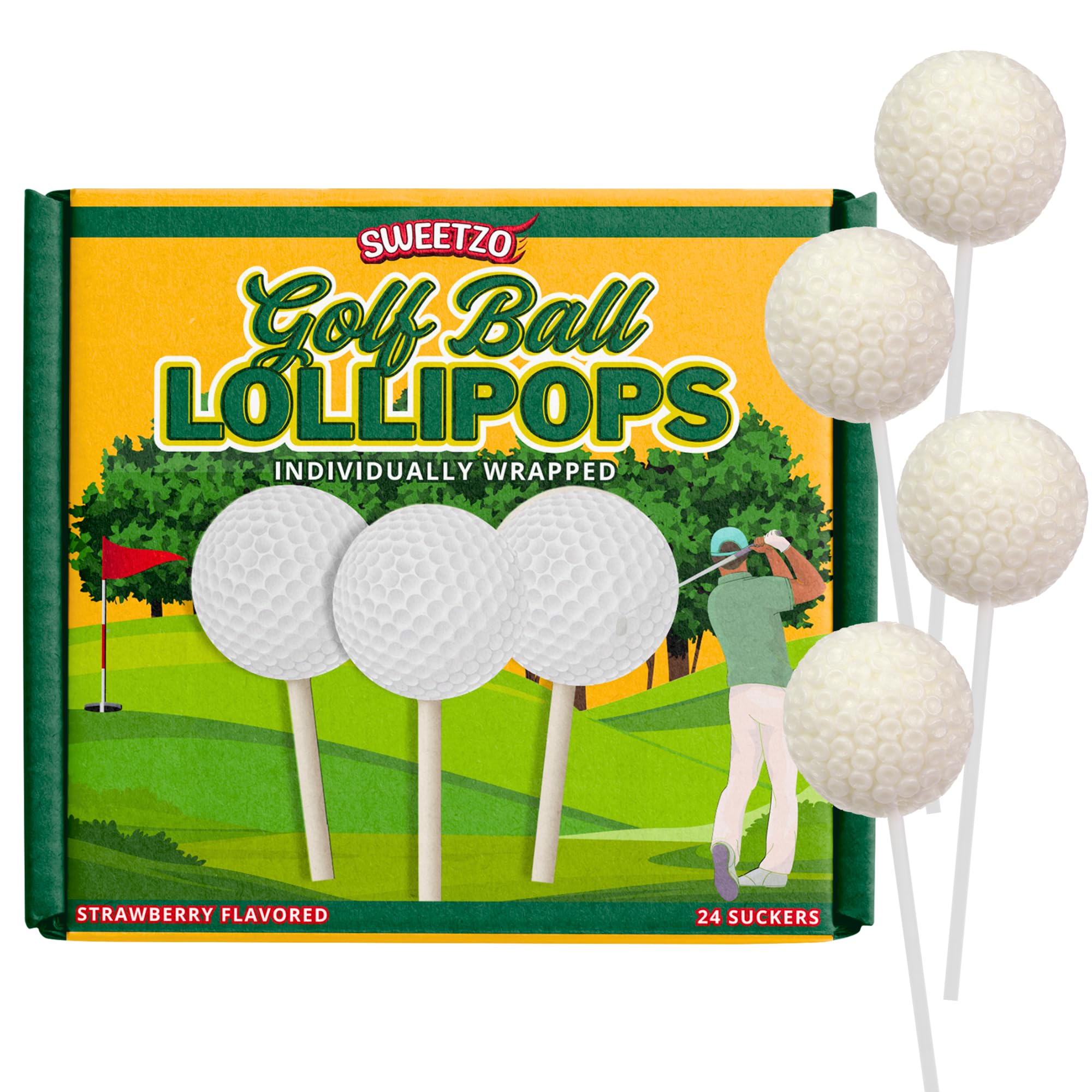 Sweetzo golf ball lollipop wrapped in realistic design for golf events