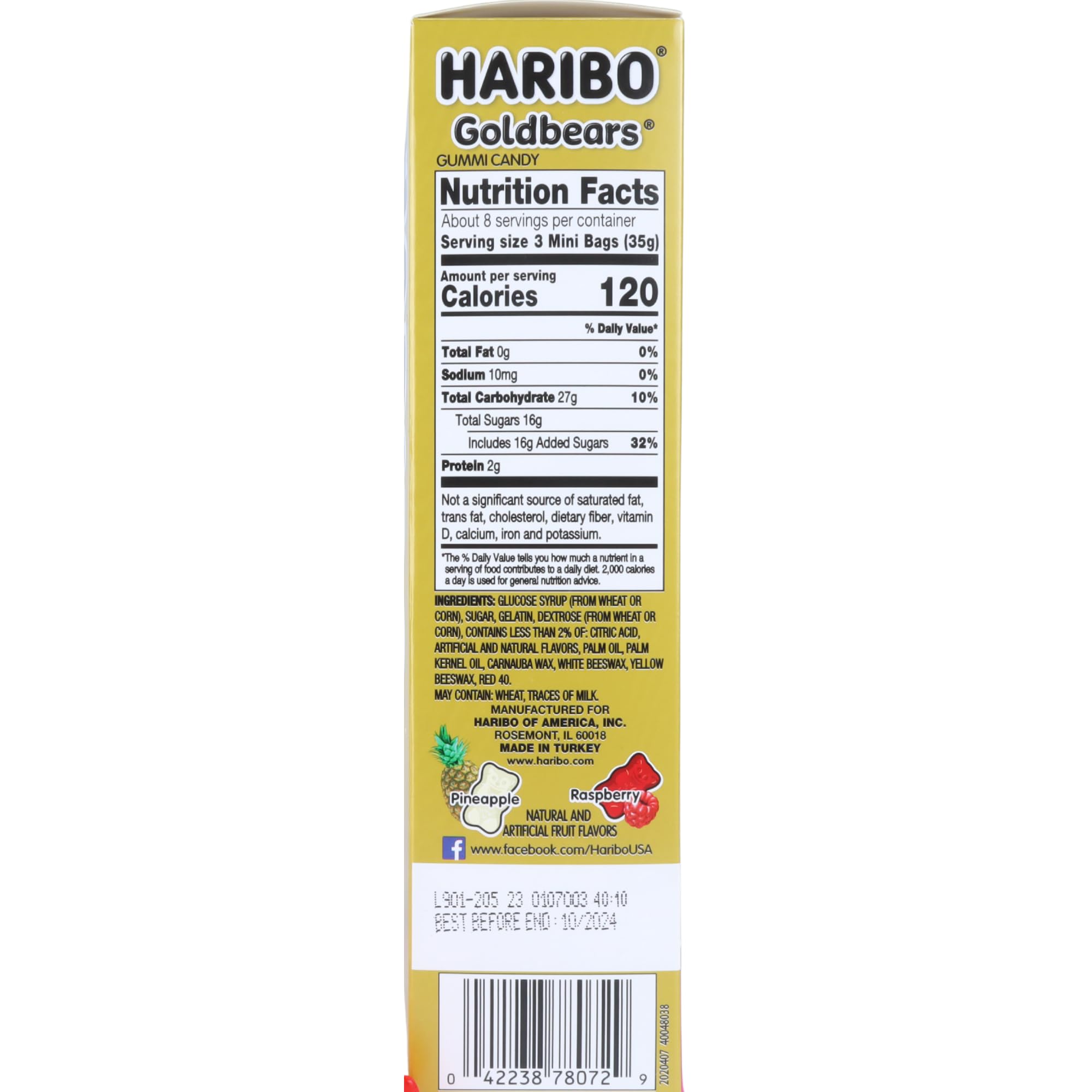 Sweetzo Haribo Goldbears mini bags close-up with raspberry and pineapple flavors.
