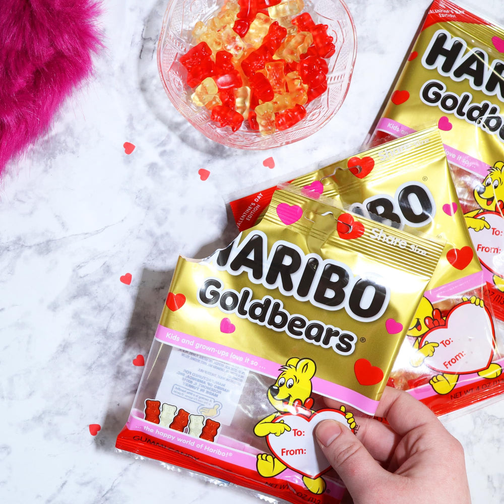Sweetzo Haribo red and gold packaging enhances seasonal gifting appeal.