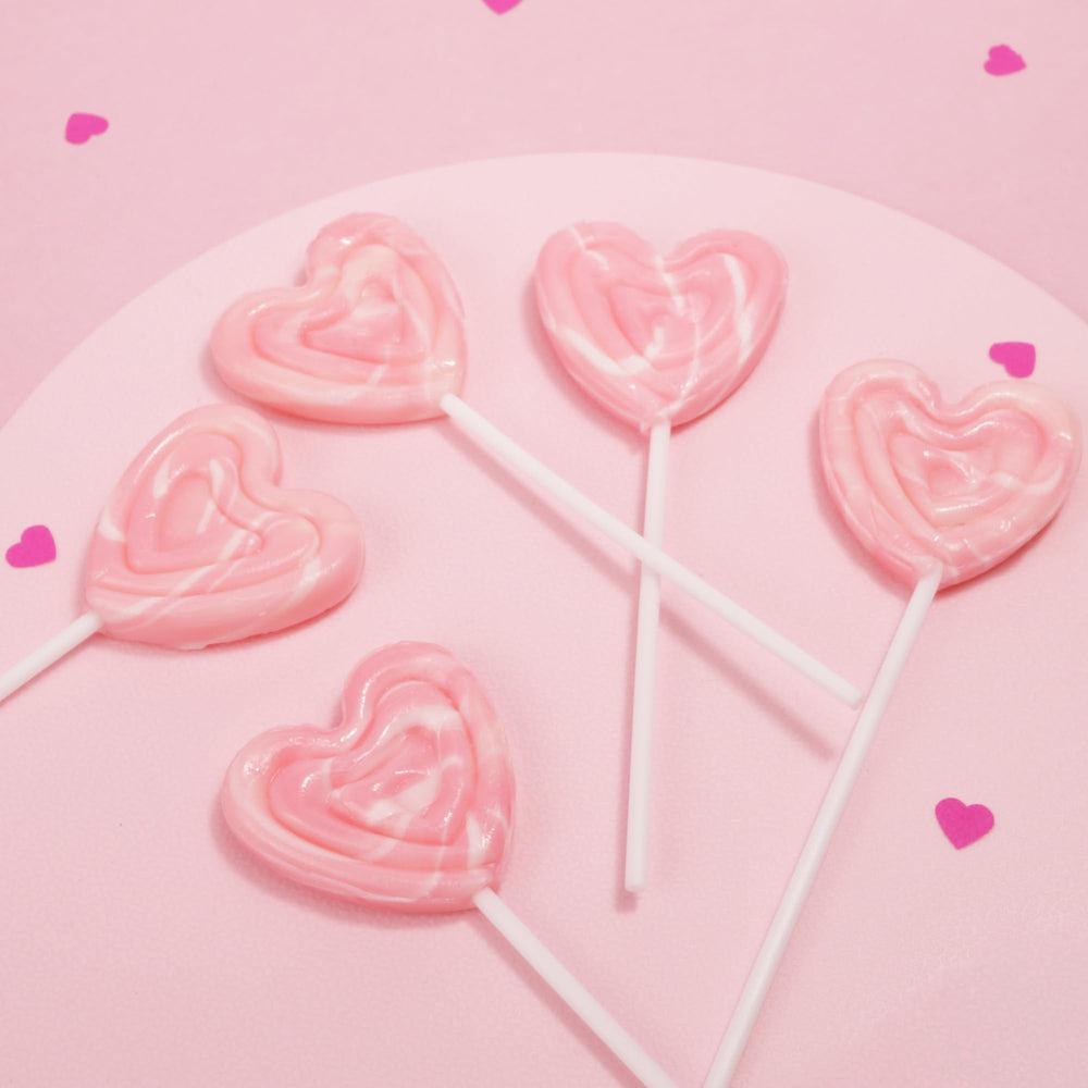Sweetzo Heart Swirl Lollipops, pink heart shape adds festive charm.