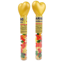 Sweetzo heart-topped tubes filled with fruity gummies for celebrations