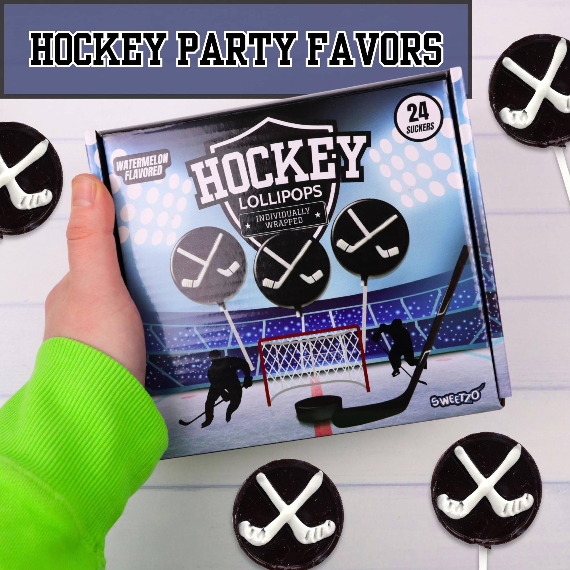 Sweetzo hockey puck lollipop individually wrapped for freshness at events