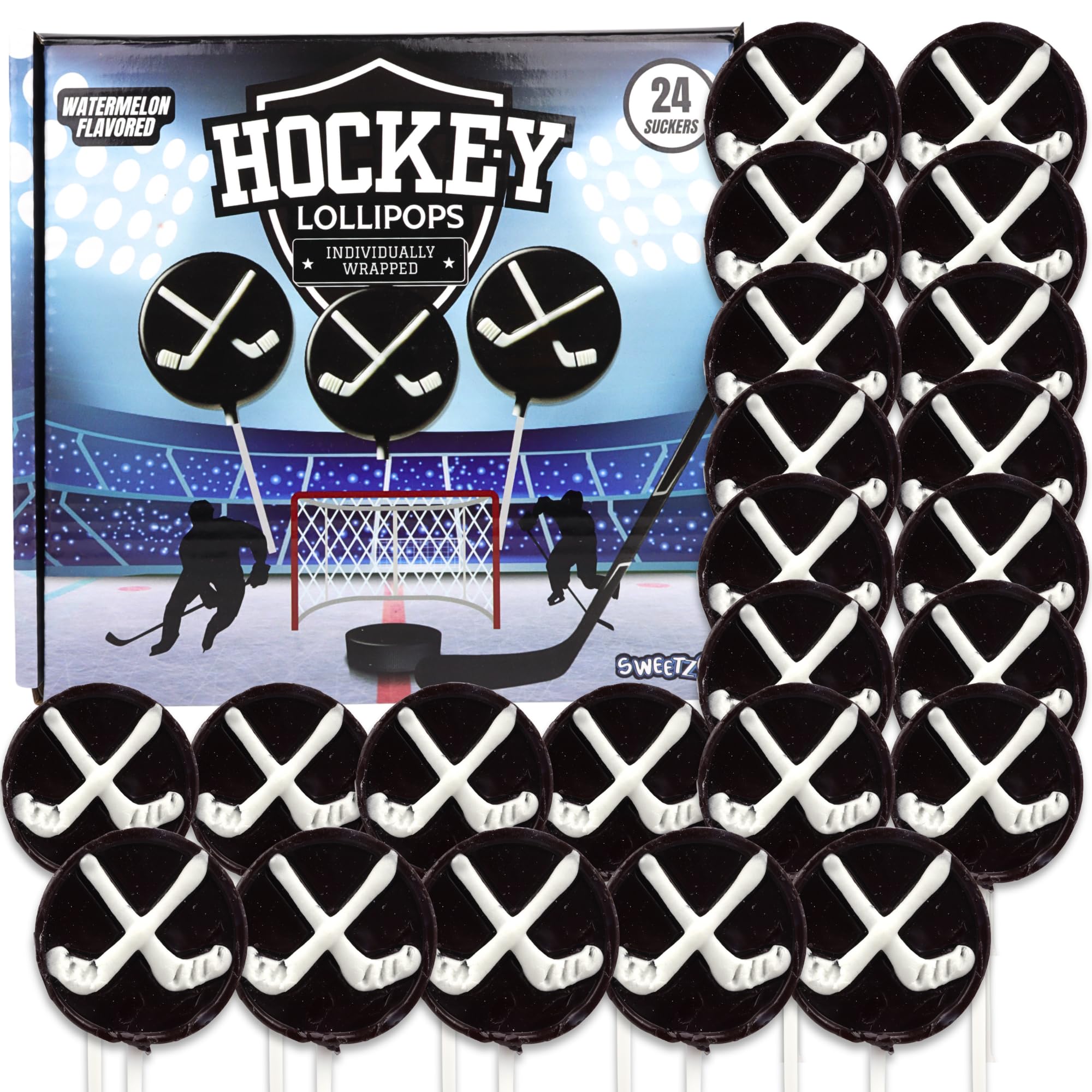 Sweetzo hockey puck lollipop with watermelon flavor for refreshing team treats