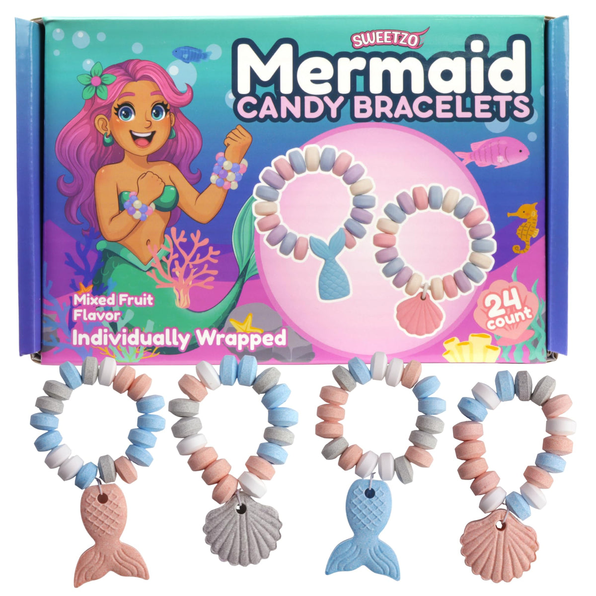 Sweetzo Mermaid Candy Bracelets pack, a delightful party favor for kids.