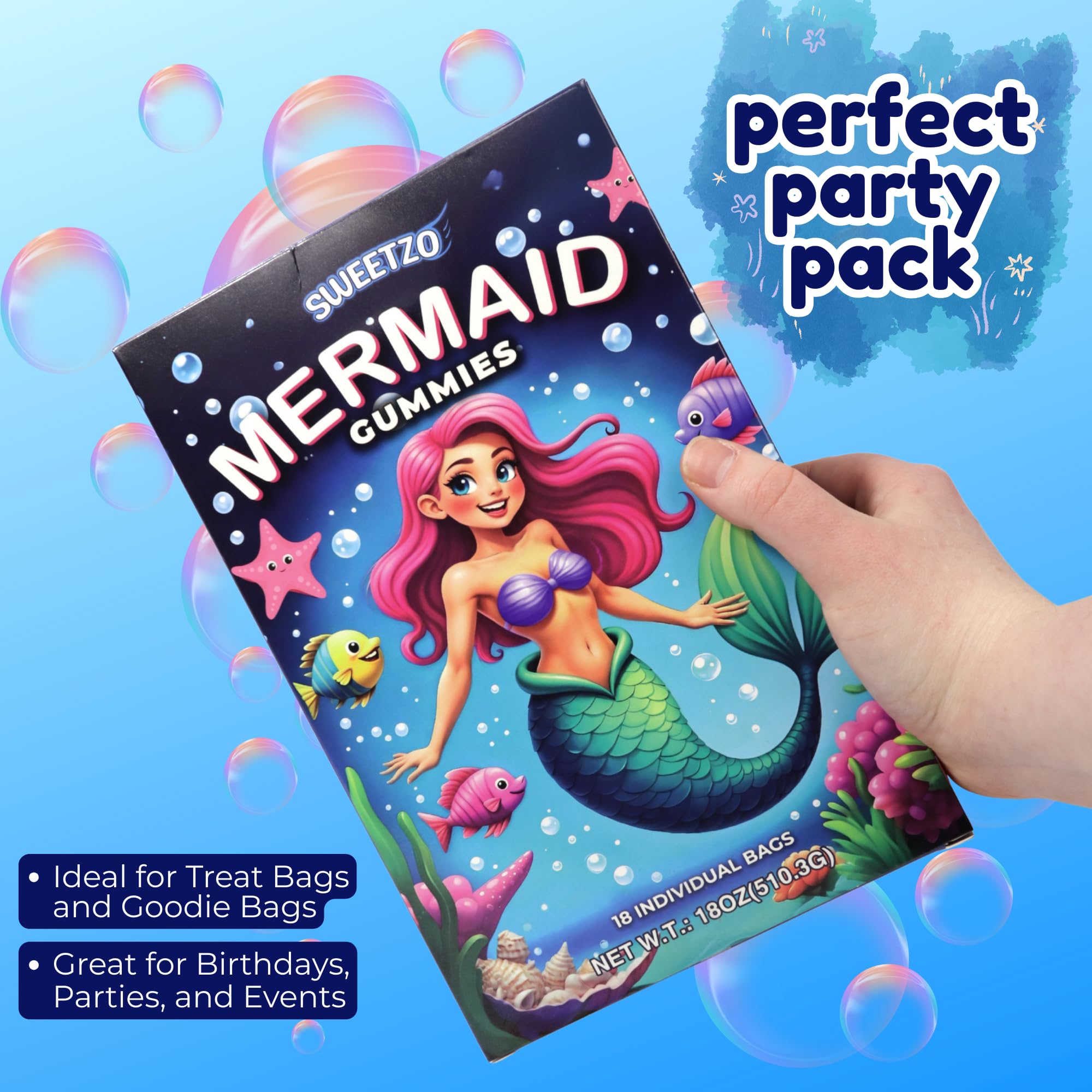 Sweetzo Mermaid Gummy strawberry; sweet, chewy treat for rewards and snacks.