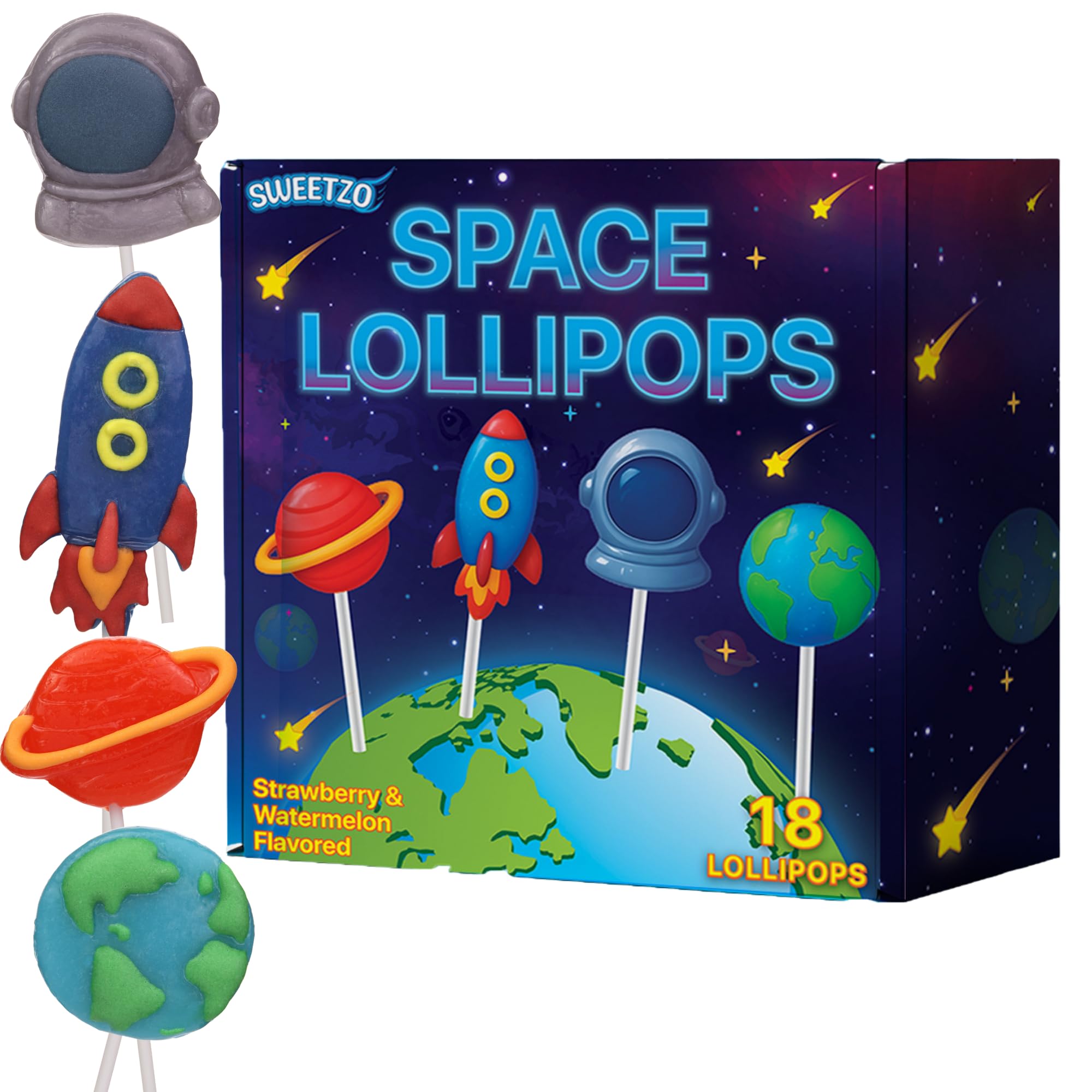 Sweetzo Astronaut lollipops, collectible favors and gift bags.