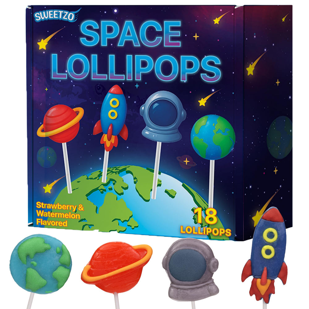 Sweetzo Space Lollipops rocket centerpiece for space-themed birthday celebrations.
