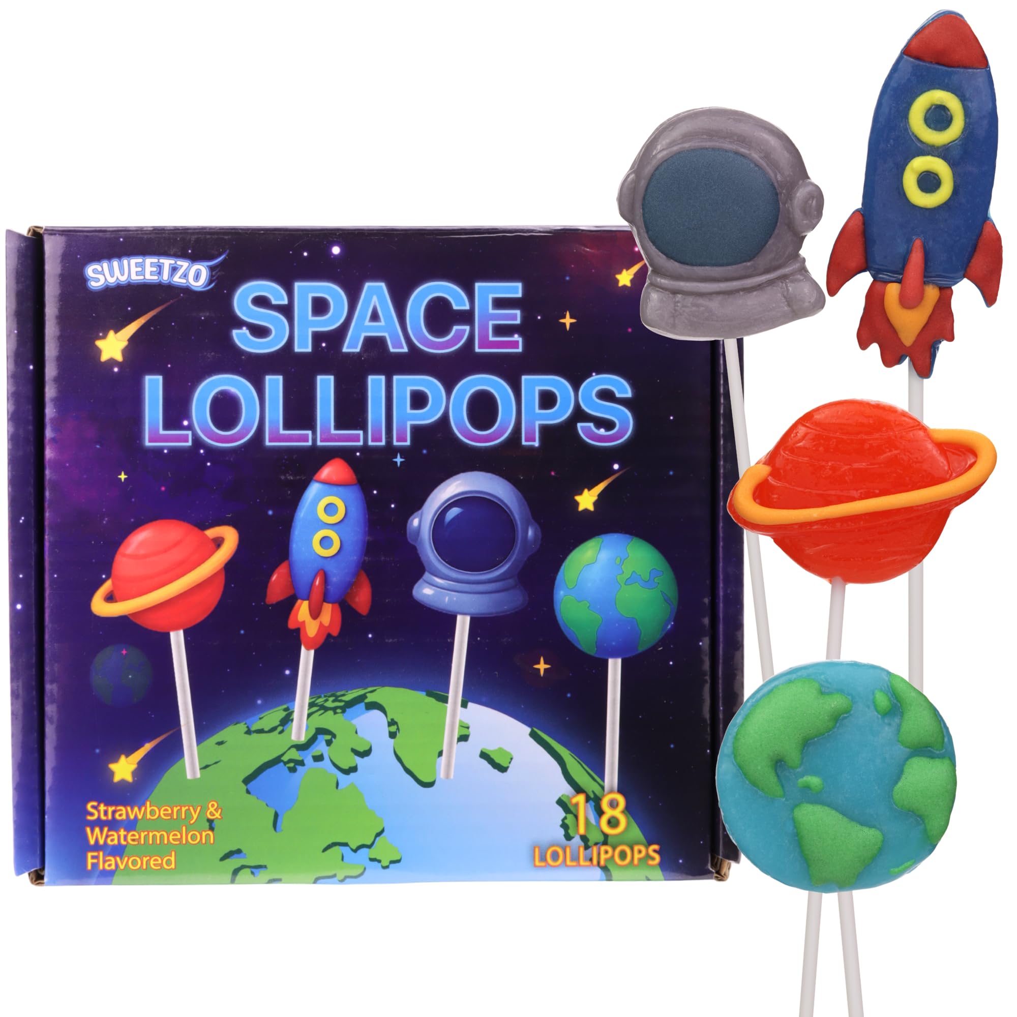 Sweetzo Strawberry flavor, bright sweetness in rocket lollipops.