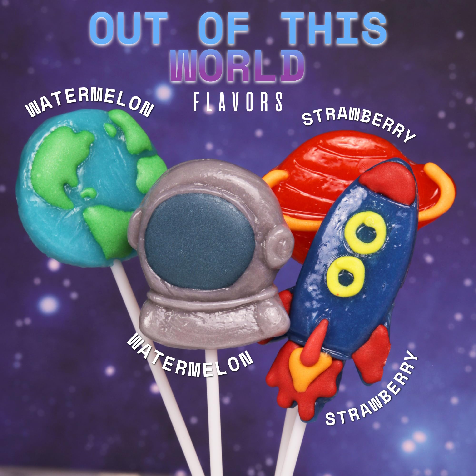 Sweetzo space-lollipops are individually wrapped for easy distribution at events and classrooms.