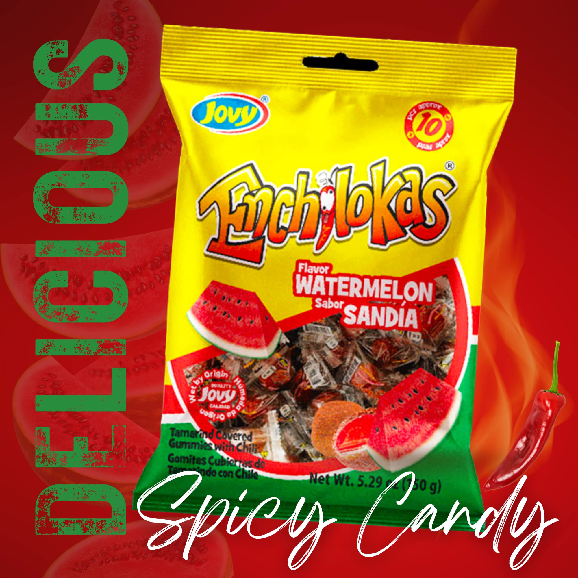 Sweetzo Watermelon gummy close-up, juicy sweetness meets heat.