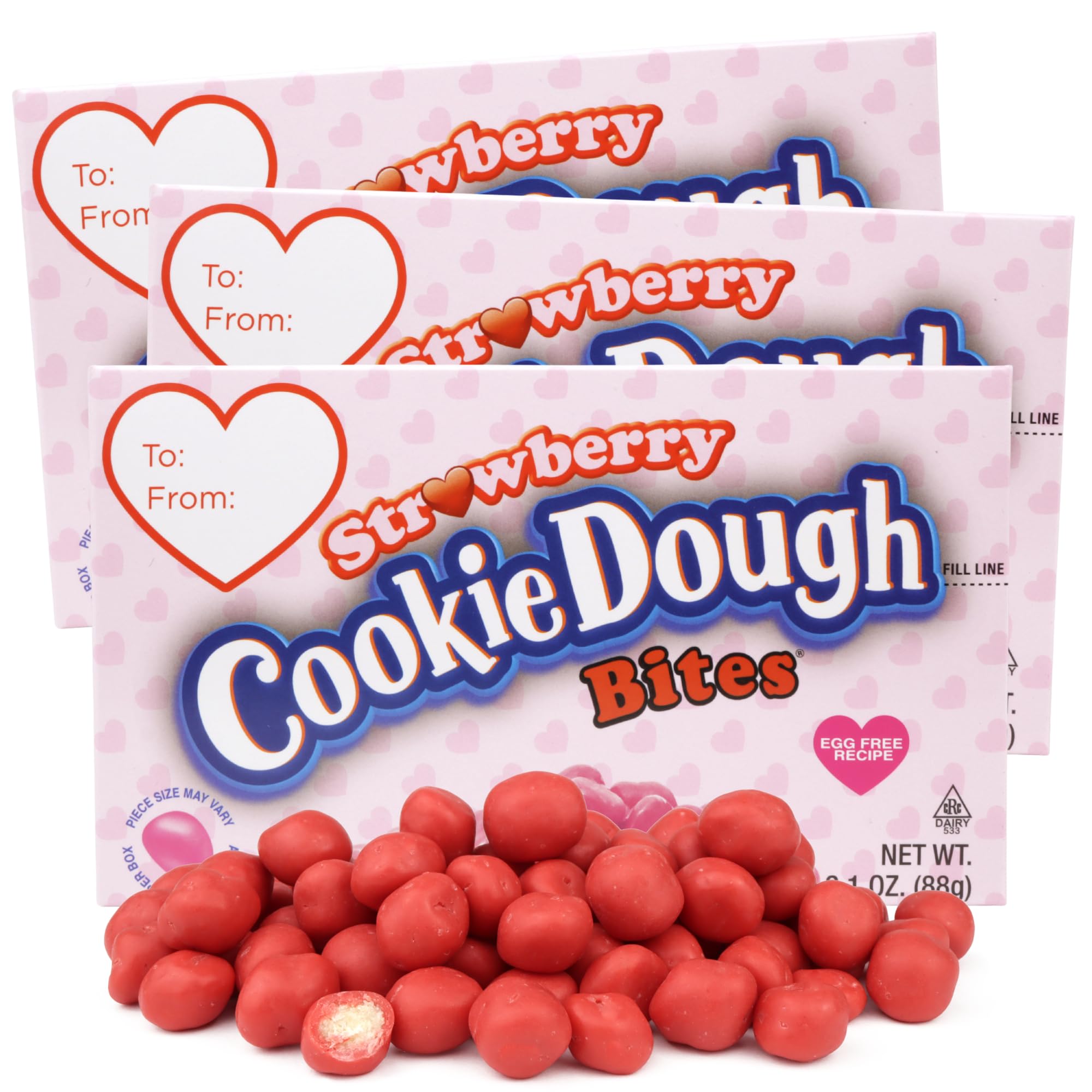 Sweetzo Strawberry Cookie Dough Bites box front, festive gift-ready packaging.