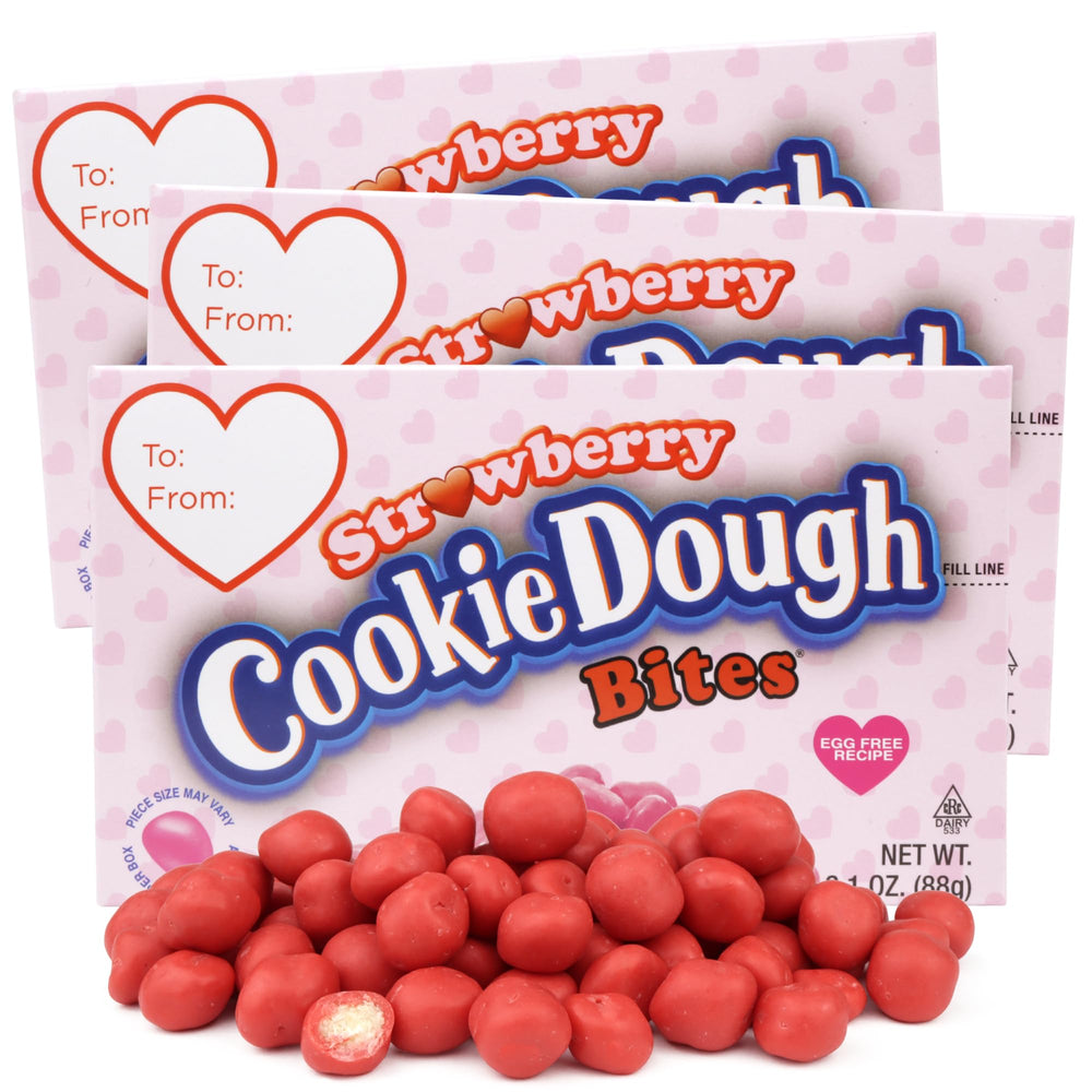 Sweetzo Strawberry Cookie Dough Bites box front, festive gift-ready packaging.