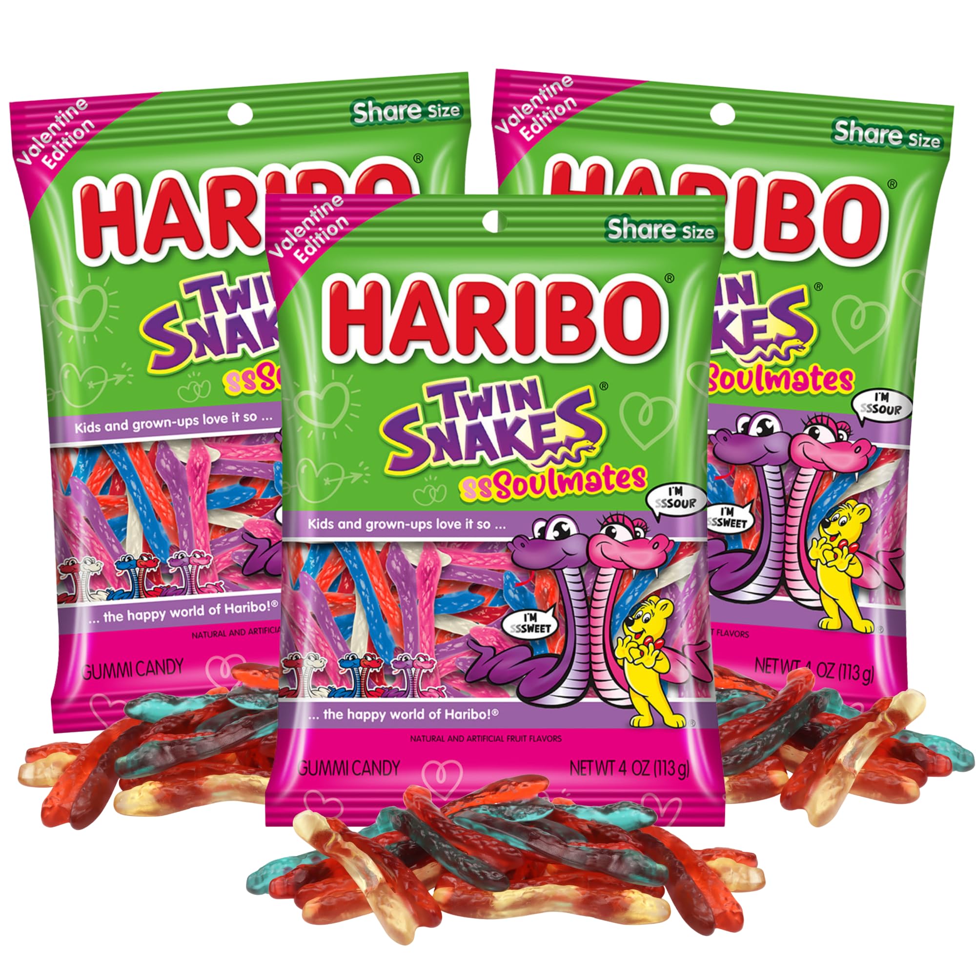 Sweetzo Haribo Twin Snakes cherry raspberry gummies for sharing at Valentine's celebrations.