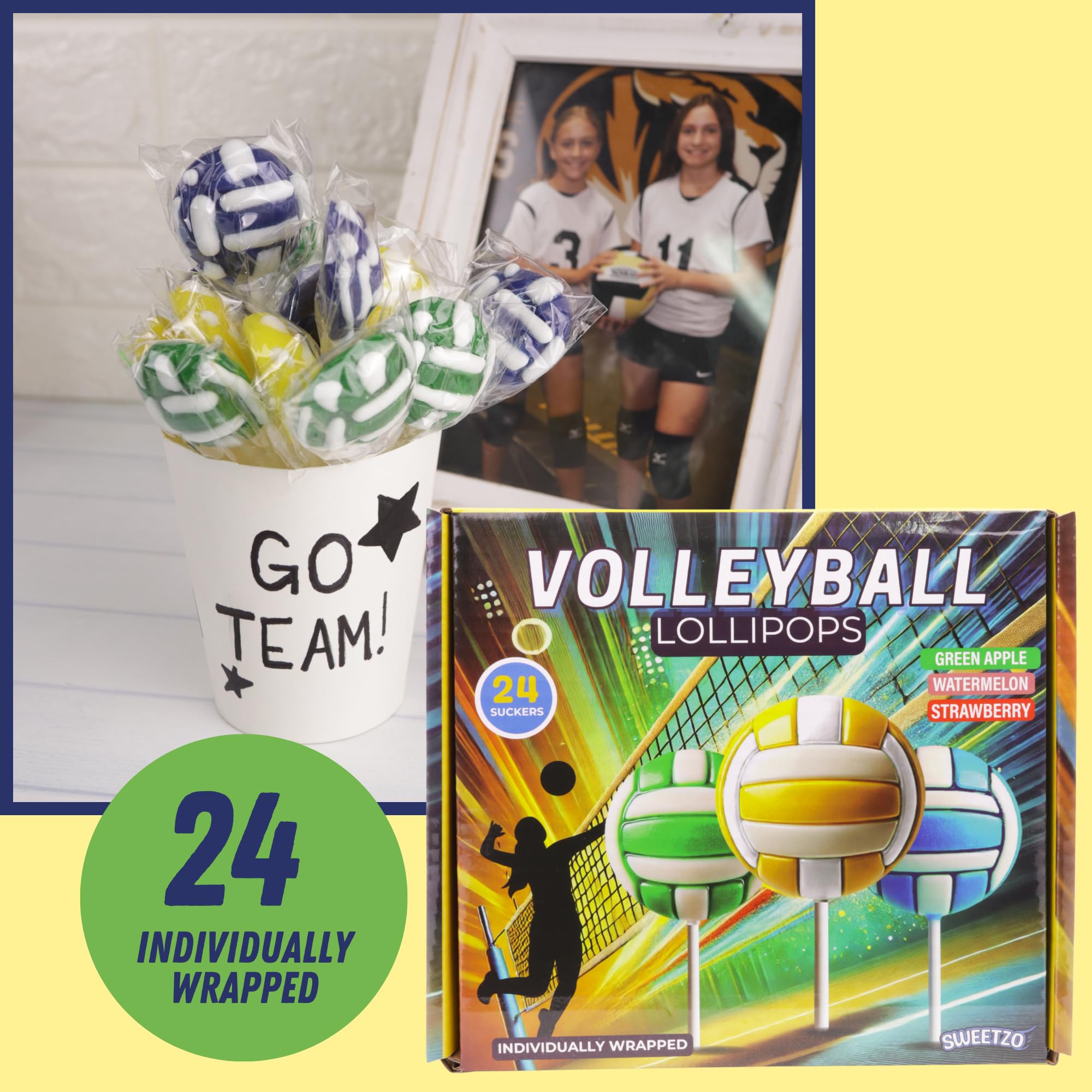 Sweetzo volleyball lollipops used as cupcake toppers at events