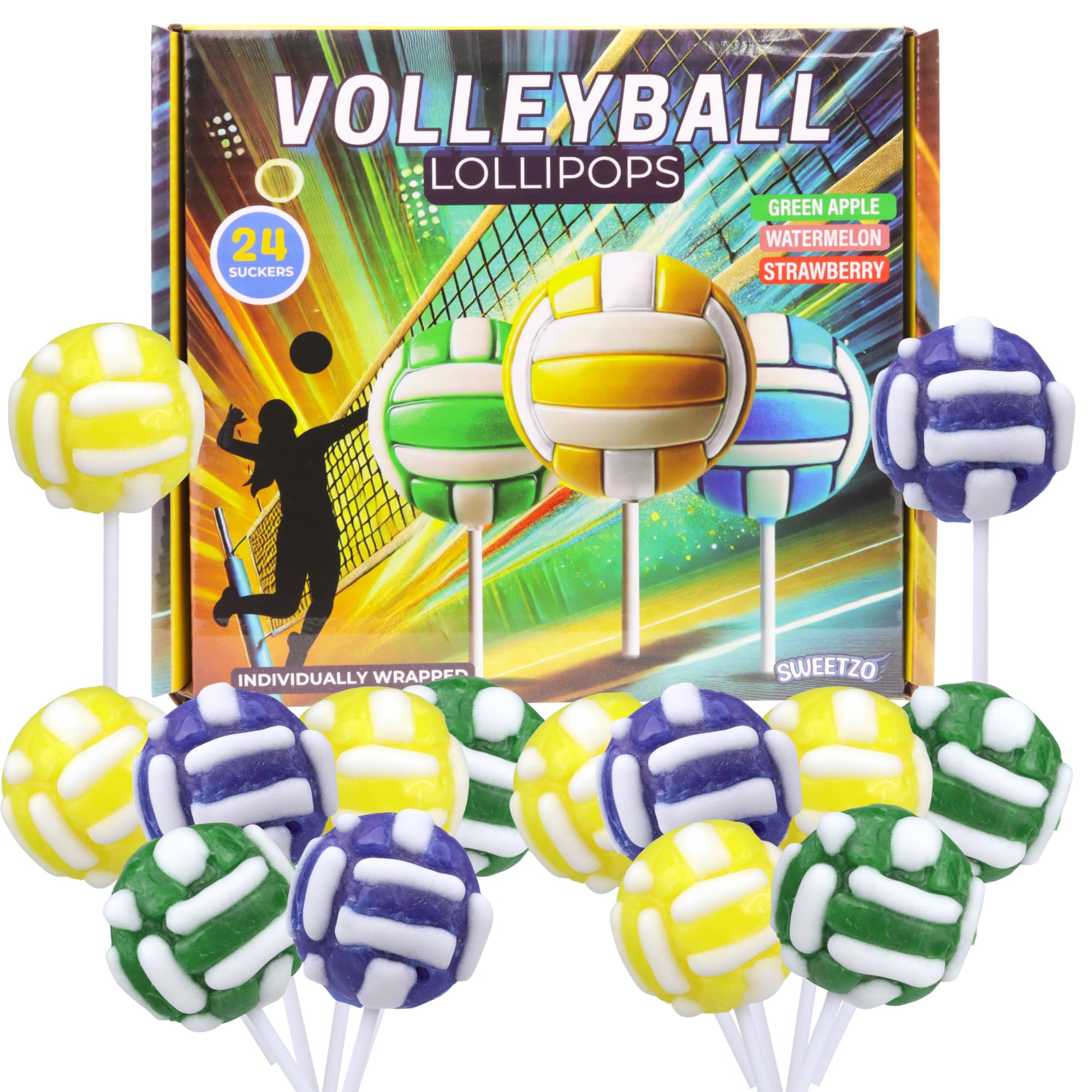 Sweetzo volleyball lollipops front view for party favors and celebrations