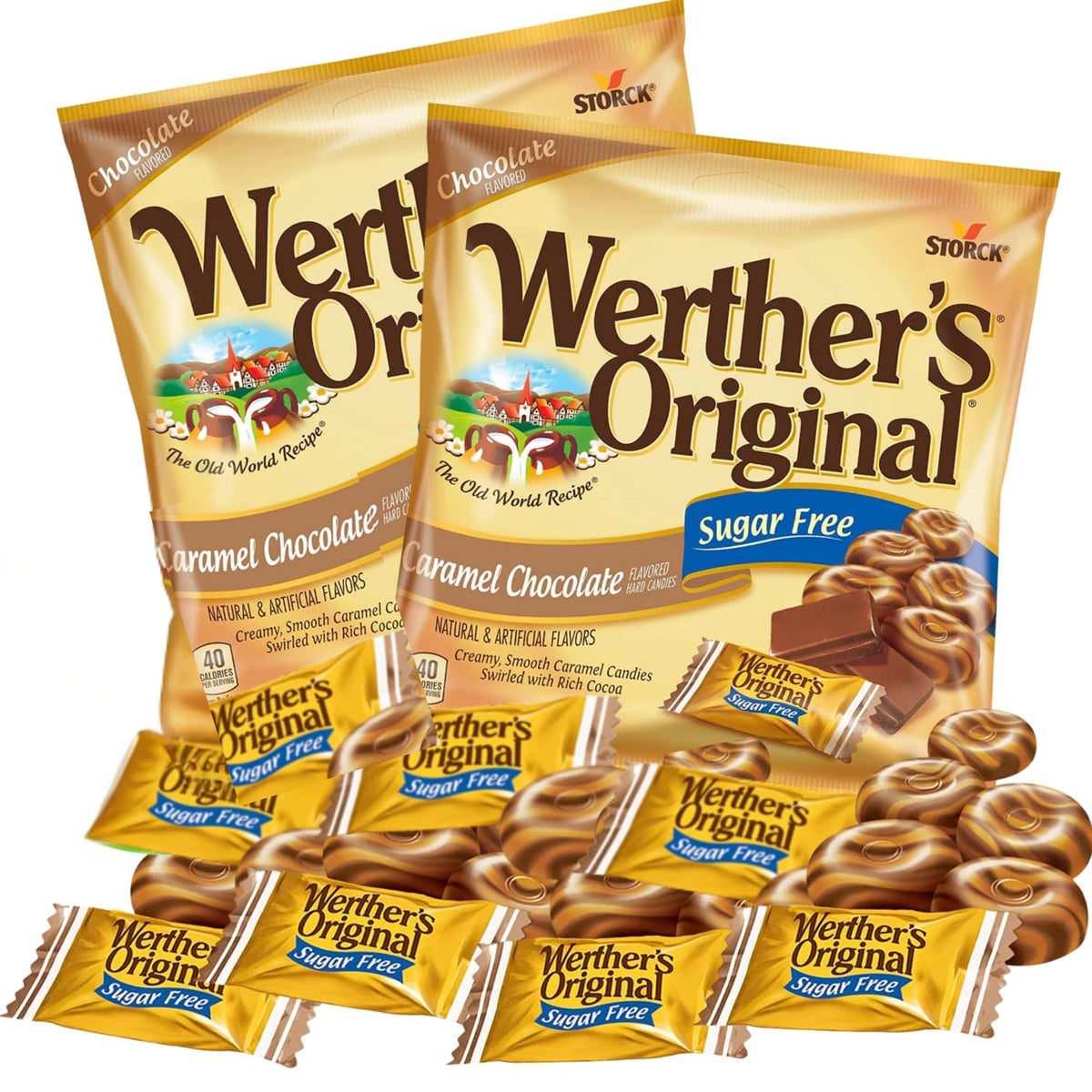 Sweetzo Werther's Original sugar-free candies on display, ideal for sugar-free indulgence.