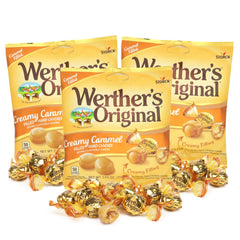 Sweetzo Werther’s Original hard caramel shell with creamy center for a silky bite.