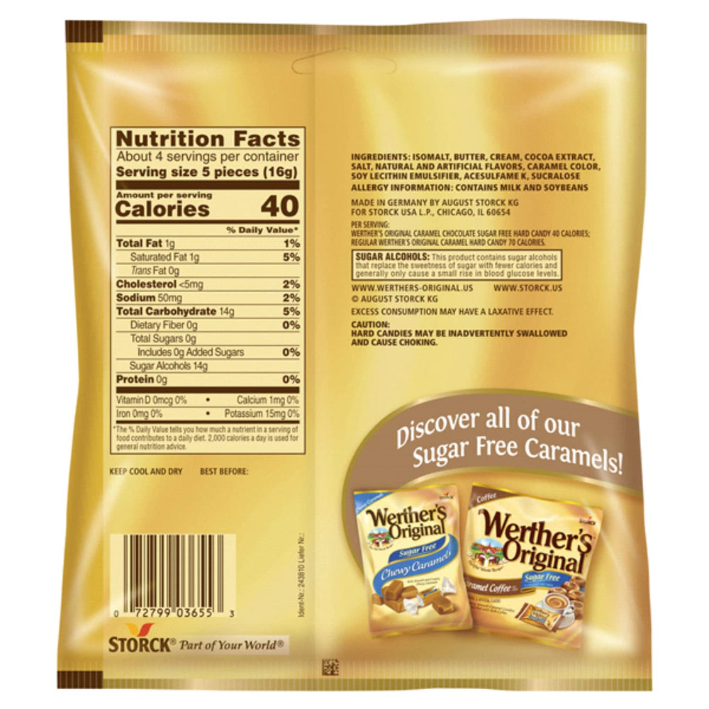 Individual wrappers preserve freshness for on-the-go snacking with Sweetzo Werther's Original.