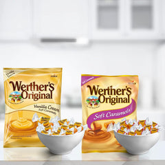 Sweetzo Werther's Original Vanilla Crème soft chews close-up with creamy texture.