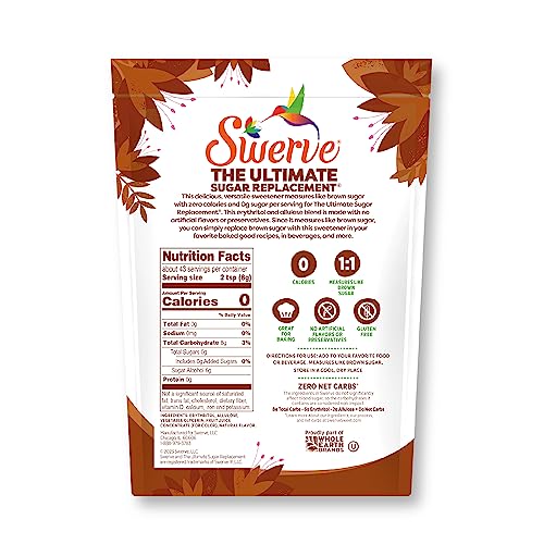 Swerve brown sugar replacement package shows pantry-ready zero-calorie sweetness.