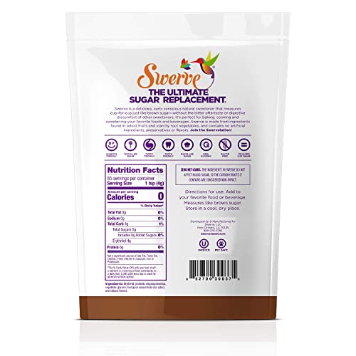 Swerve brown sugar replacement spoon for precise measuring and low-calorie baking.