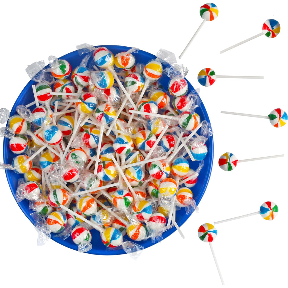 Swirleey ball lollipops on a treat table invite smiles with fruity flavor.