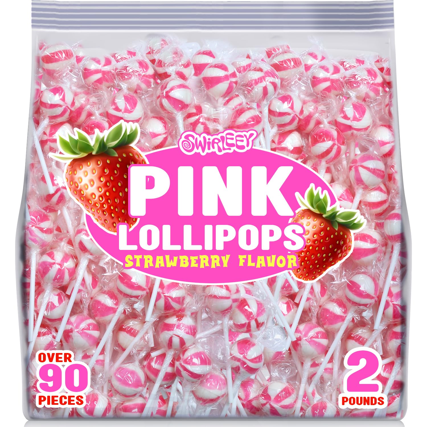 SWIRLEEY party favors with pink and white lollipops delight guests.