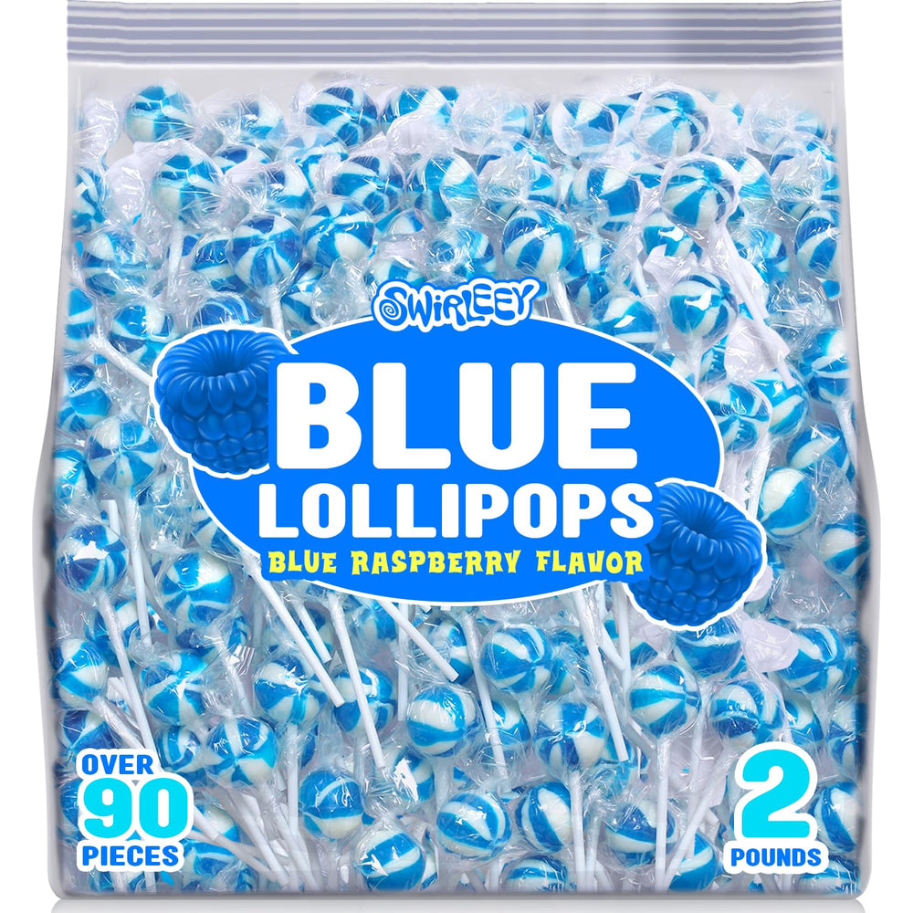 SWIRLEEY Blue Raspberry lollipops brighten party buffets with bold color.