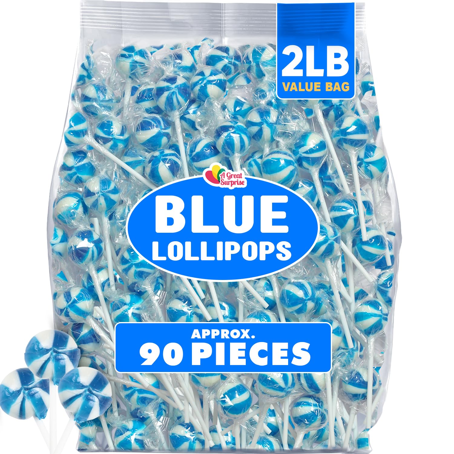 SWIRLEEY candy-bar display blue lollipops boost visual appeal at events.