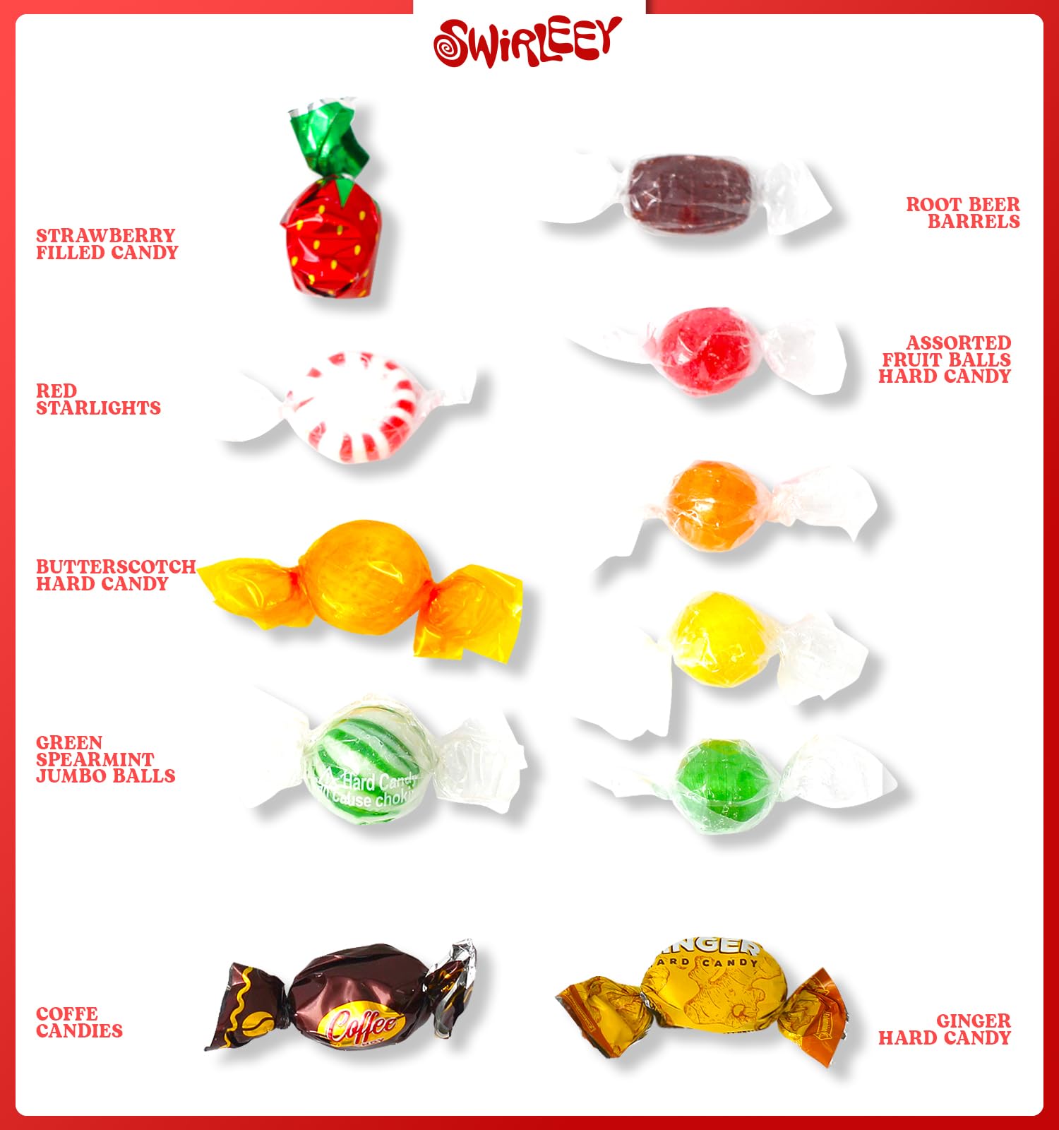 Swirleey colorful candies on desk ideal for parties gifts and sharing