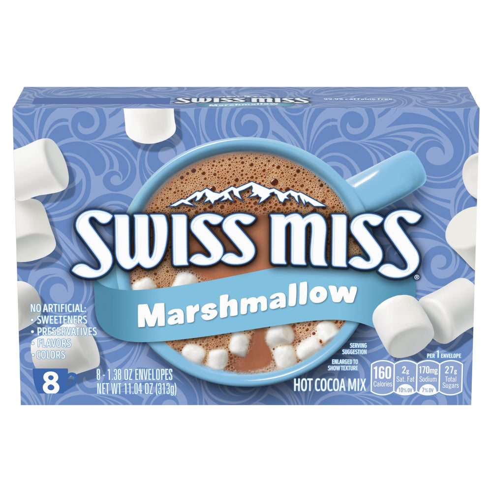 Swiss Miss hot cocoa mix with marshmallows box for quick indulgence