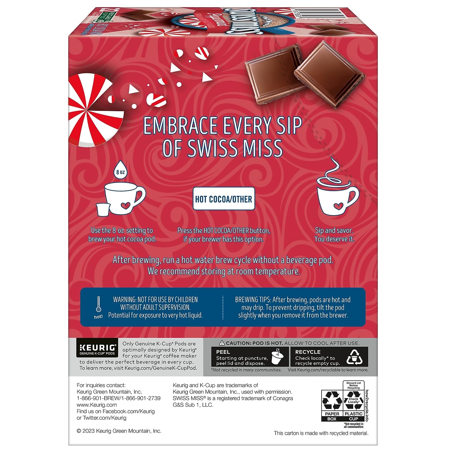 Swiss Miss Keurig pod dispensing into mug for mess-free prep.