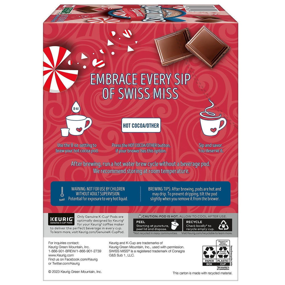 Swiss Miss Keurig pod dispensing into mug for mess-free prep.