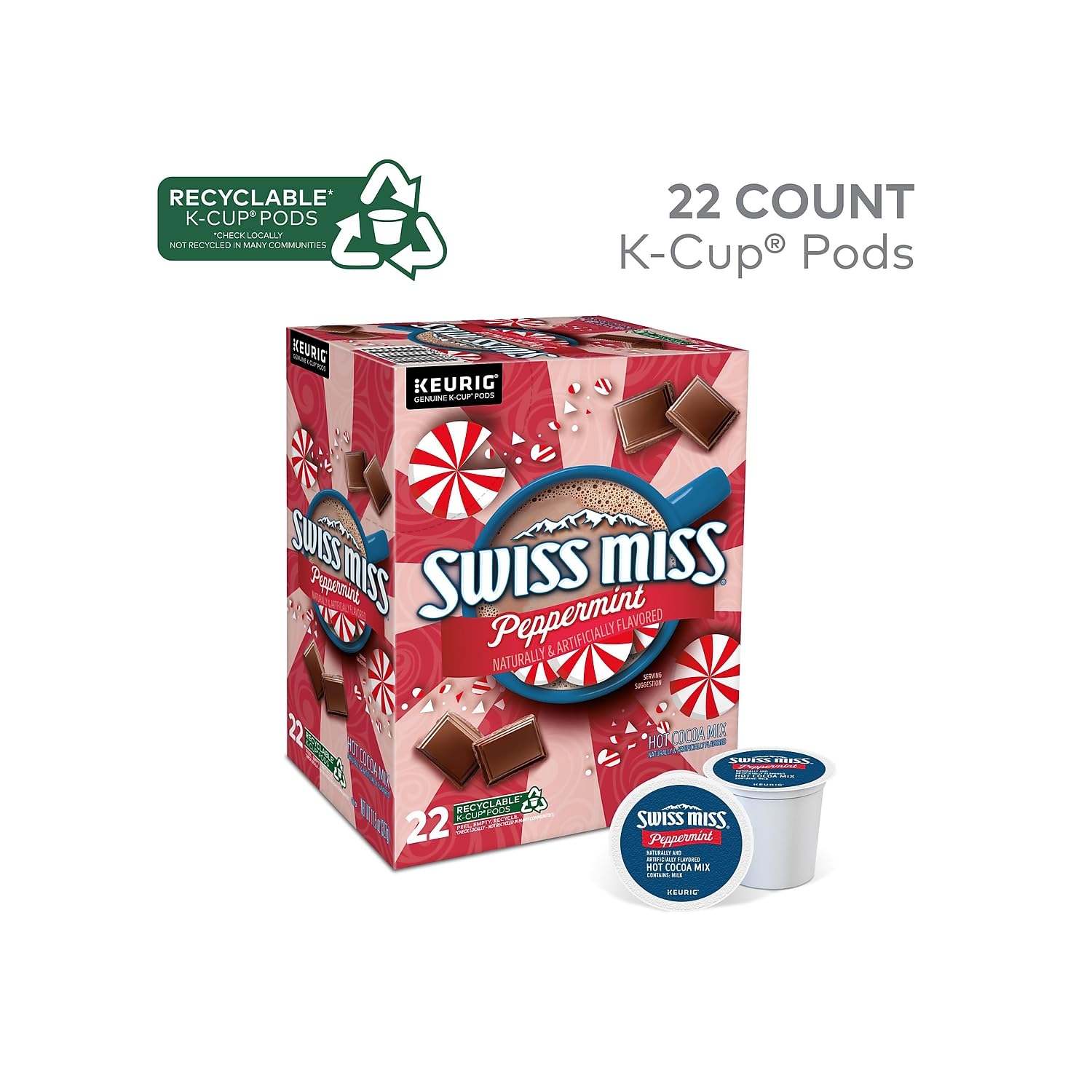 Swiss Miss recyclable packaging icon for eco-friendly pods.
