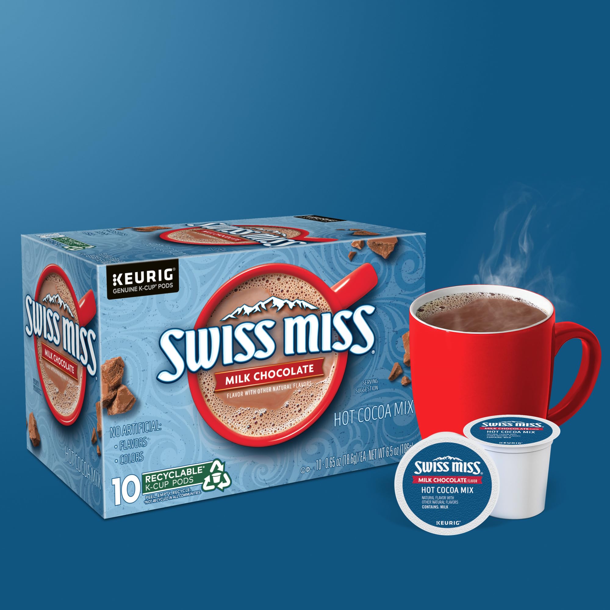 Milk and cocoa blend in Swiss Miss label highlights smooth, comforting beverage