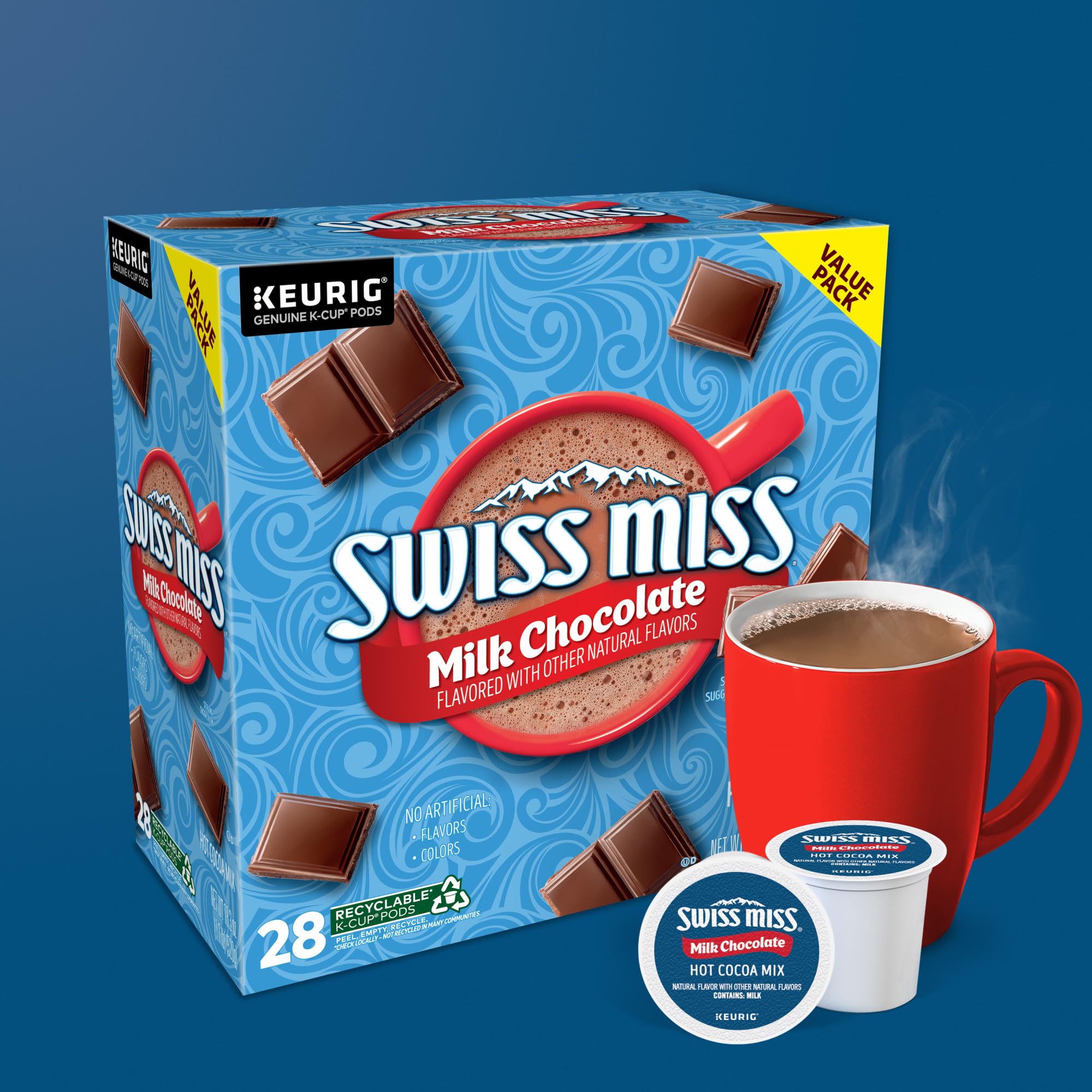 Swiss Miss cocoa powder swirl in a mug, perfect for cozy rituals