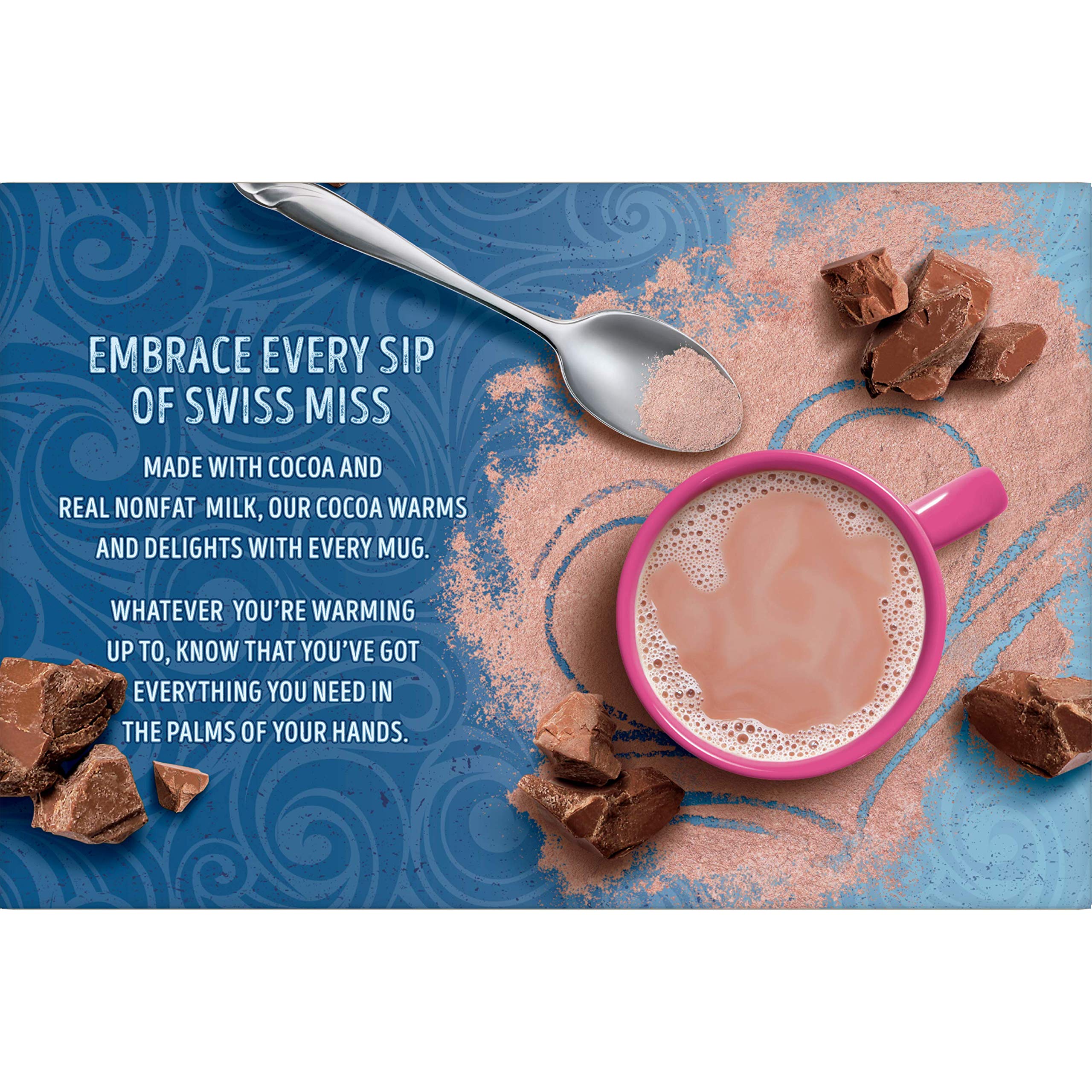 Swiss Miss cocoa powder close-up highlighting real milk for a smooth taste