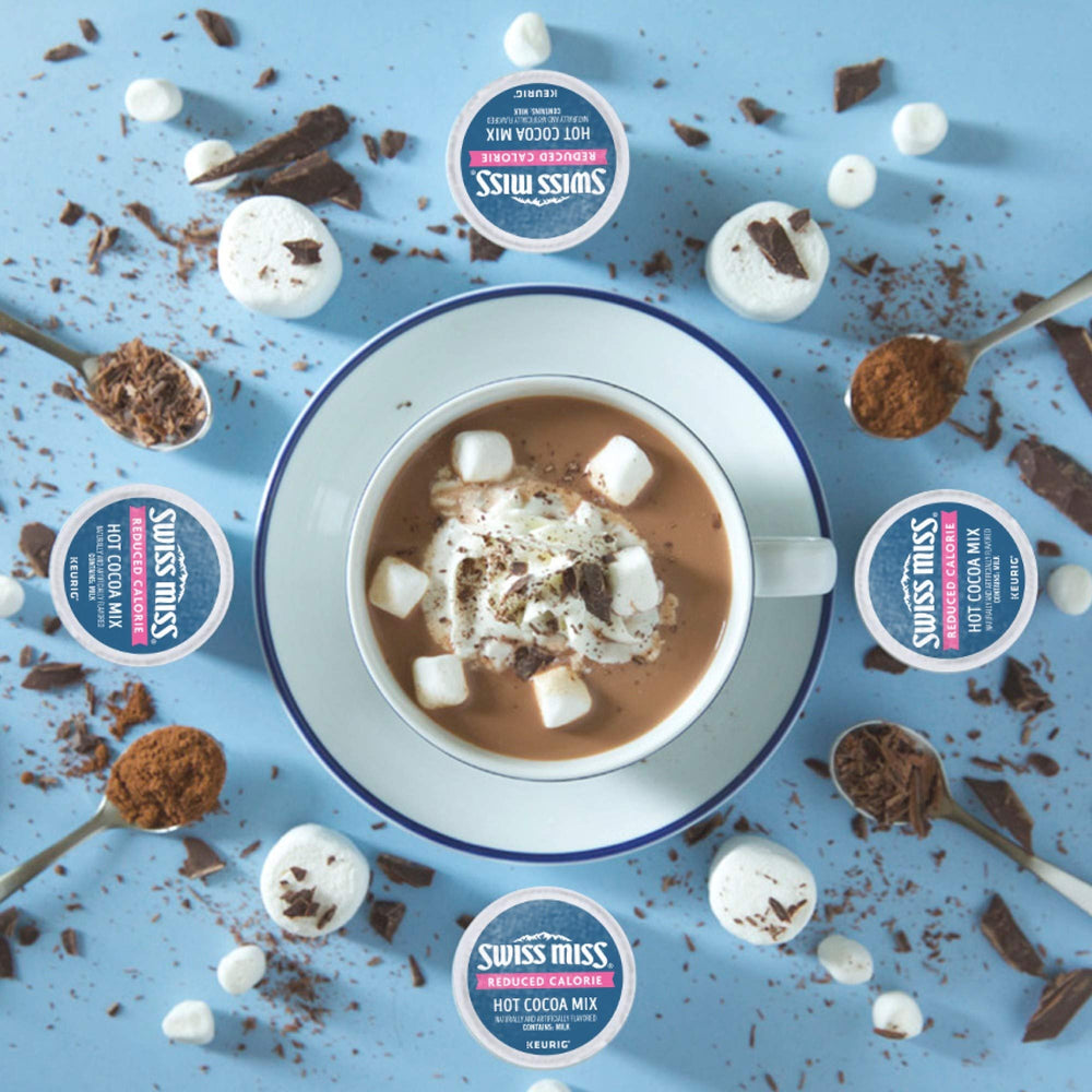 Swiss Miss cocoa swirl in mug showcases rich chocolate aroma