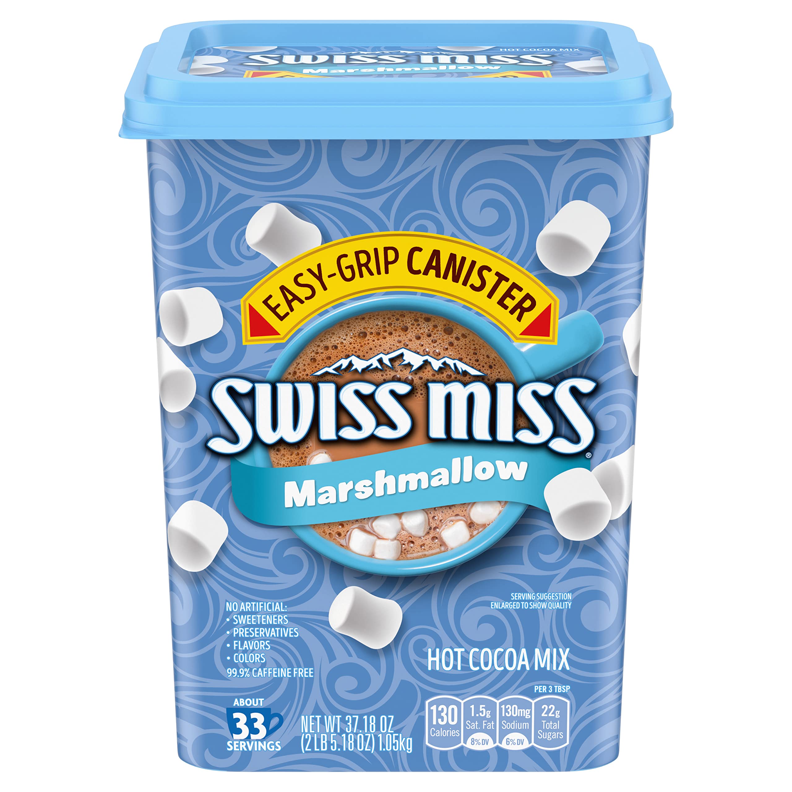 Swiss Miss hot cocoa canister front view for quick, cozy cocoa moments