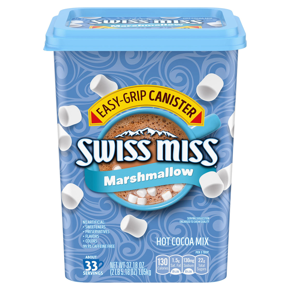 Swiss Miss hot cocoa canister front view for quick, cozy cocoa moments