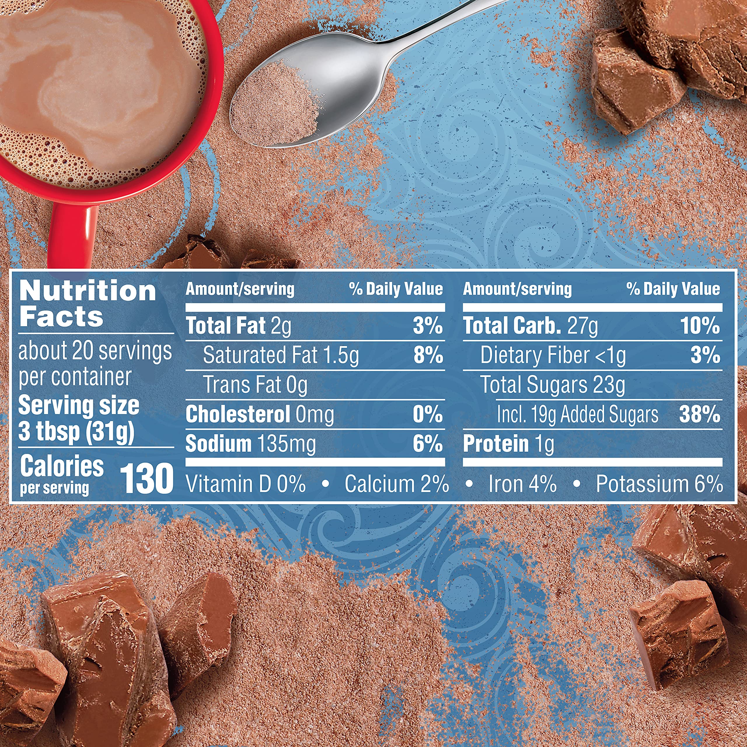 Swiss Miss hot cocoa cup steaming, quick comforting sip for anytime.