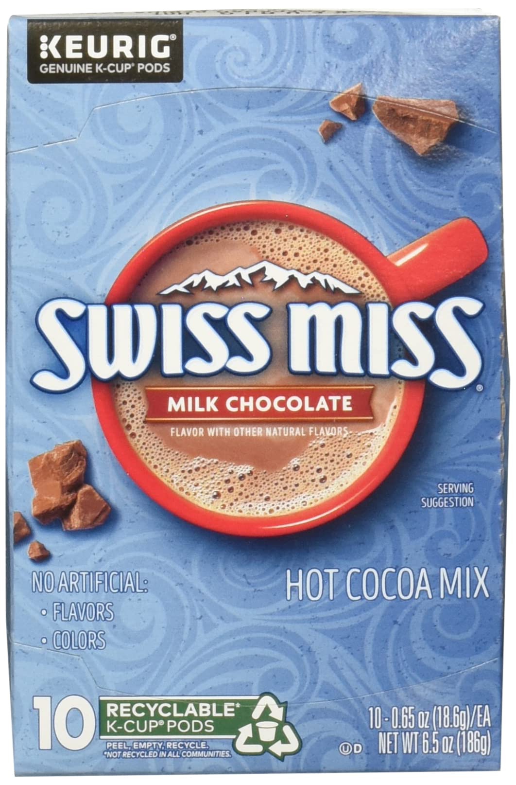 Swiss Miss hot cocoa K-Cup pod, ready for a quick comforting cup.