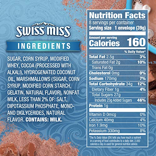 Swiss Miss hot cocoa packets dispensed into mug for easy prep