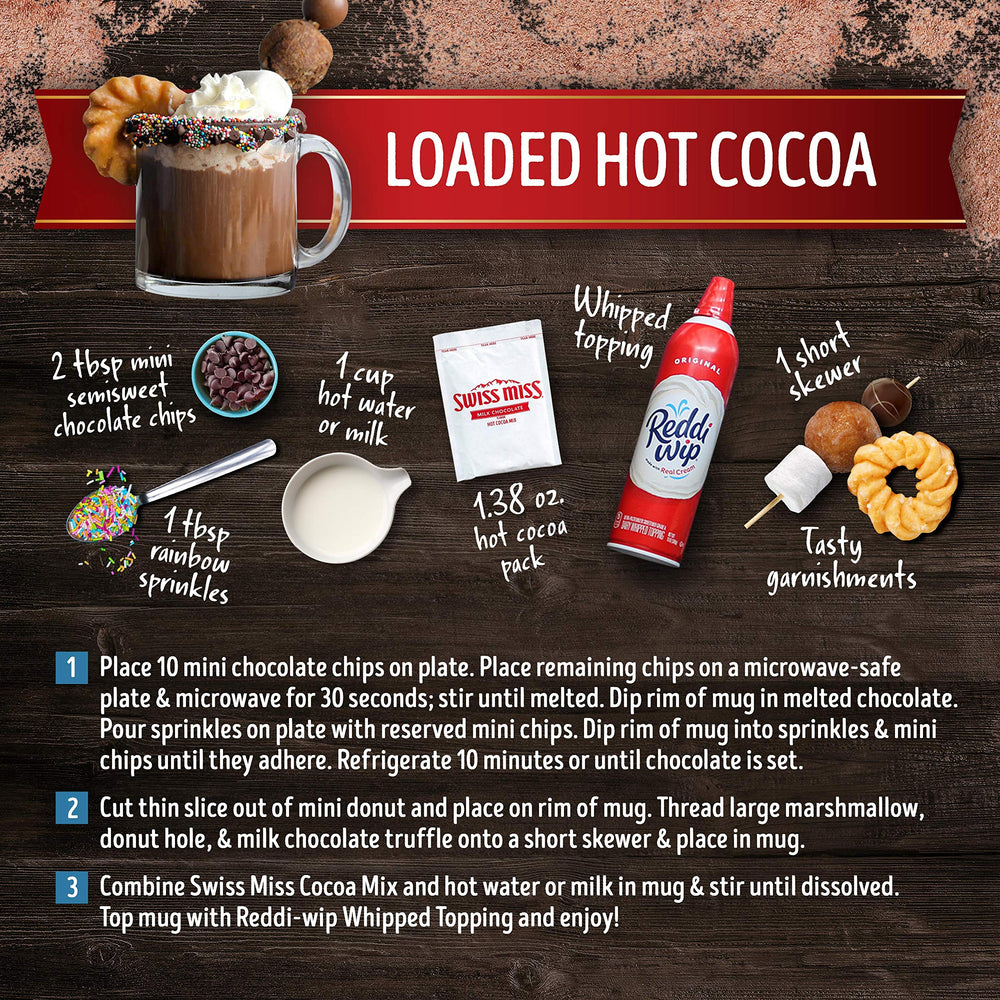 Swiss Miss hot cocoa served in a mug with steam