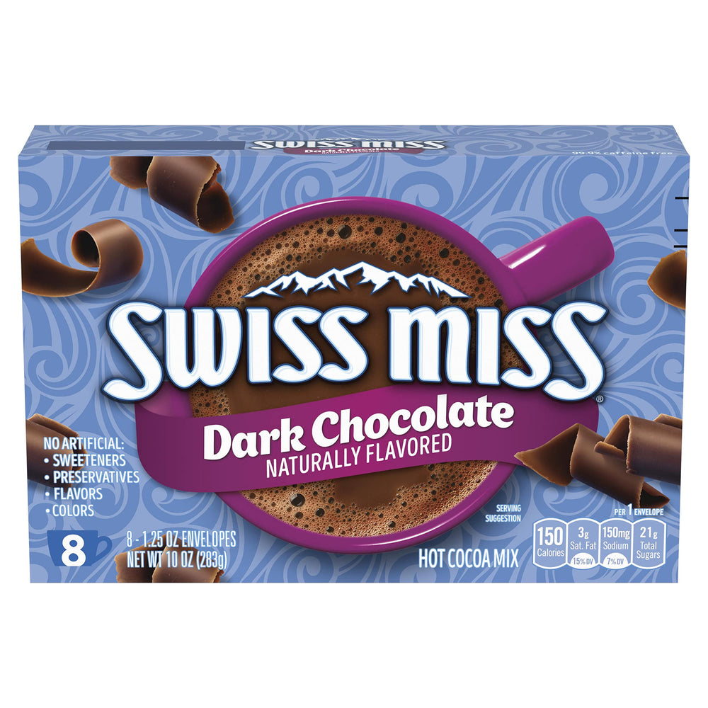 Swiss Miss Indulgent Dark Chocolate Hot Cocoa Mix box ready for a cozy morning ritual.