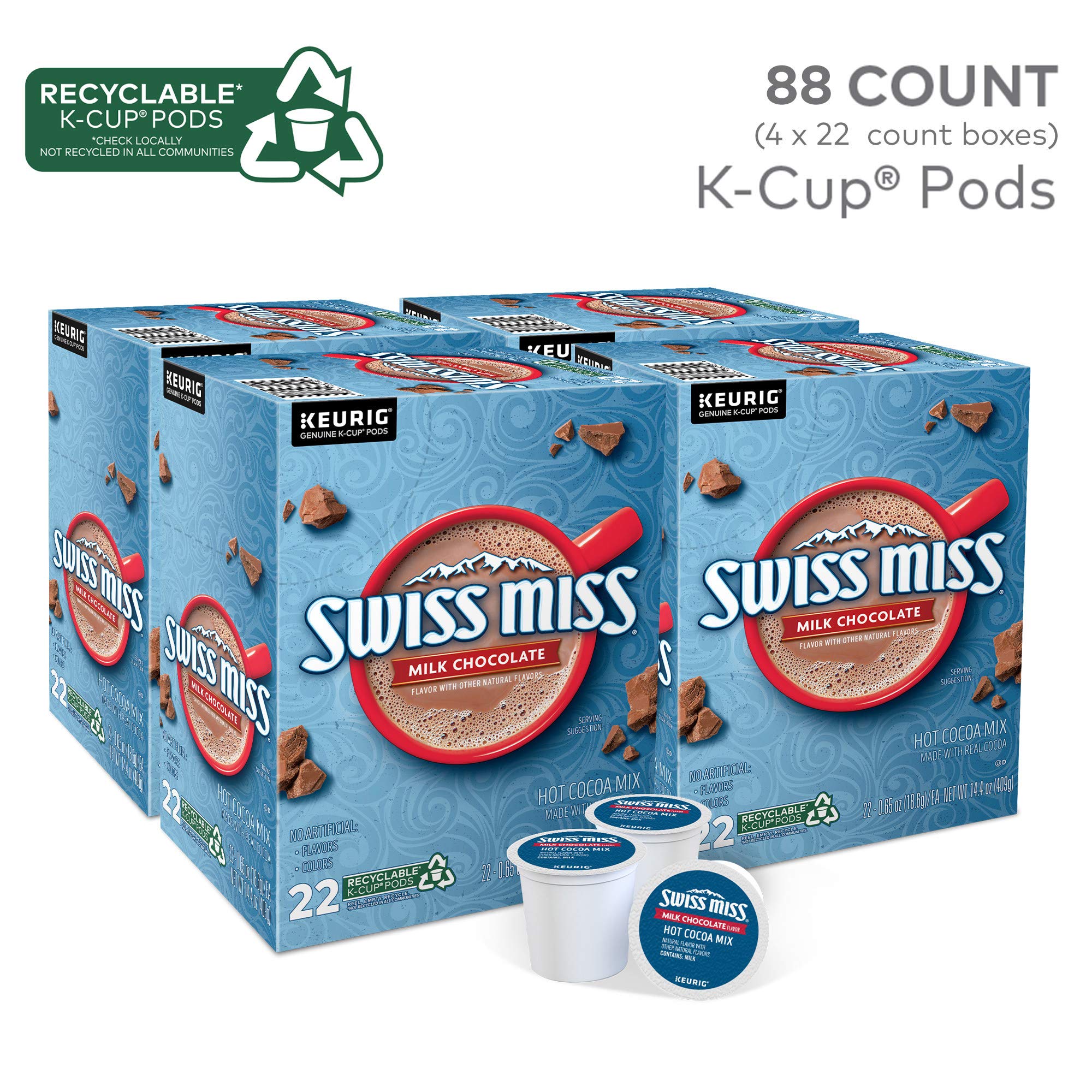 Swiss Miss Keurig pod box showing convenient single-serve cocoa.