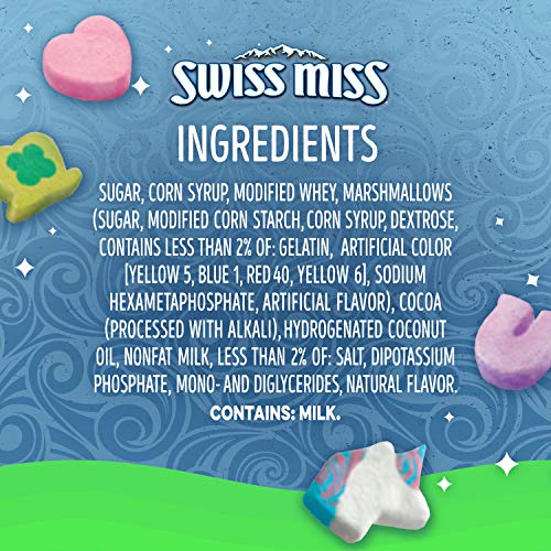 Swiss Miss Lucky Charms marshmallows closeup for a playful twist.