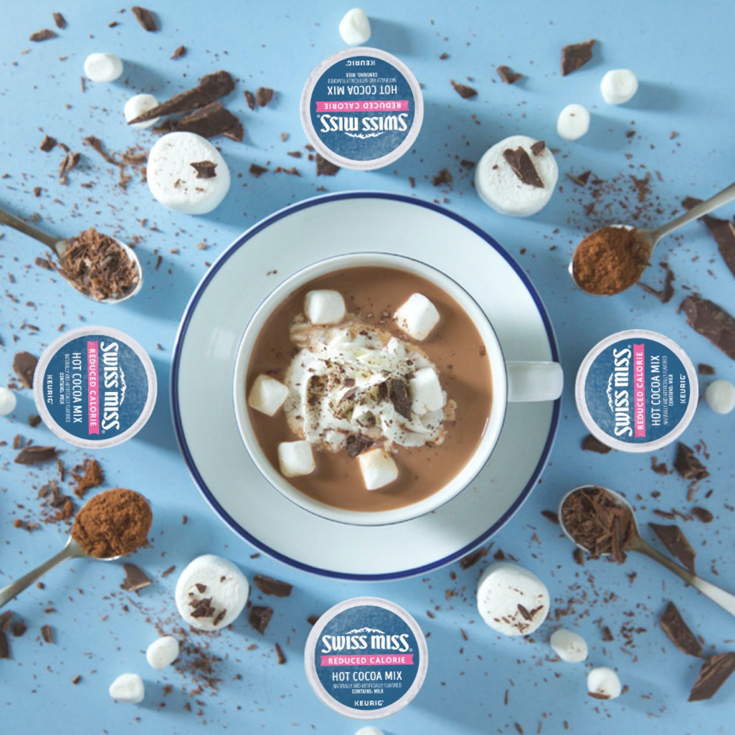 Swiss Miss mug ready to serve, hot cocoa in minutes.